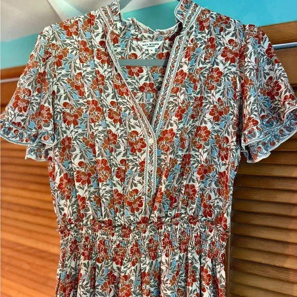 Max Studios London Orange turquoise floral tiered maxi dress - Picture 1 of 6